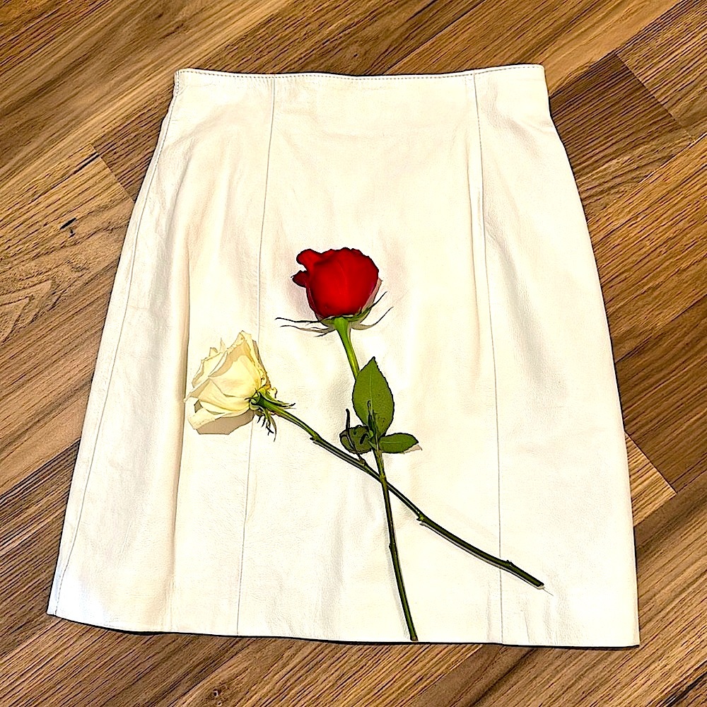 Wilsons Leather Vintage White A Line Lined Zip Up Midi Skirt 4 25” Waist